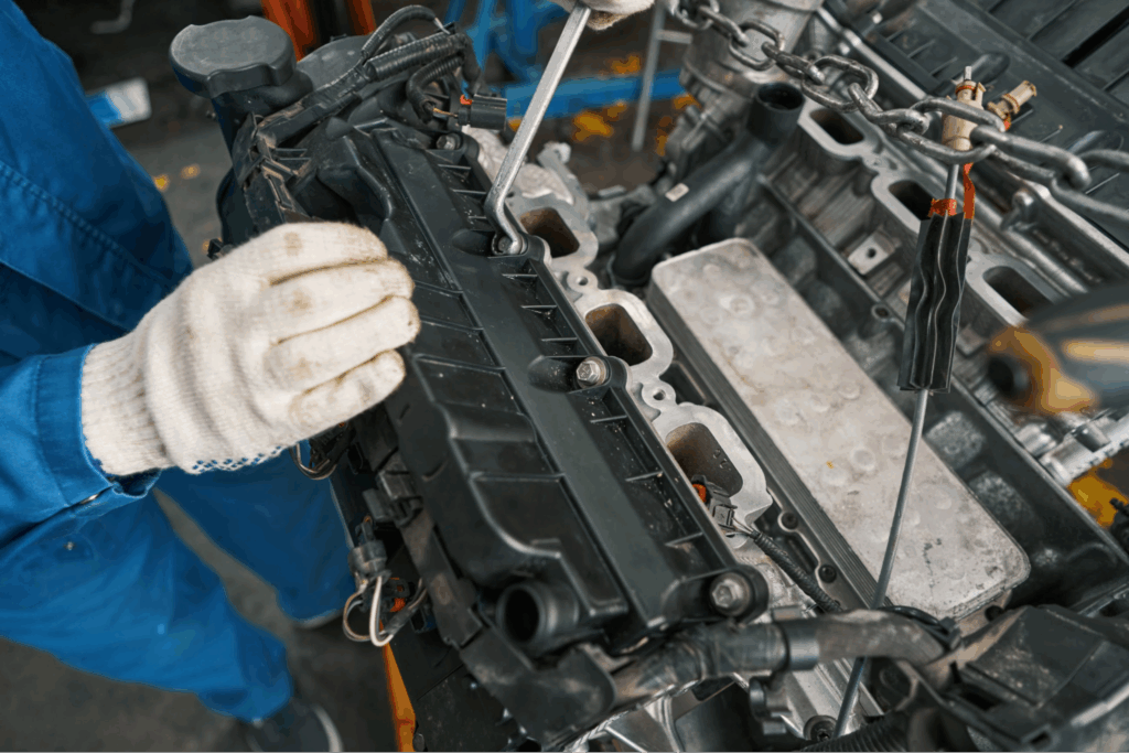 A mechanic working under the hood of a car